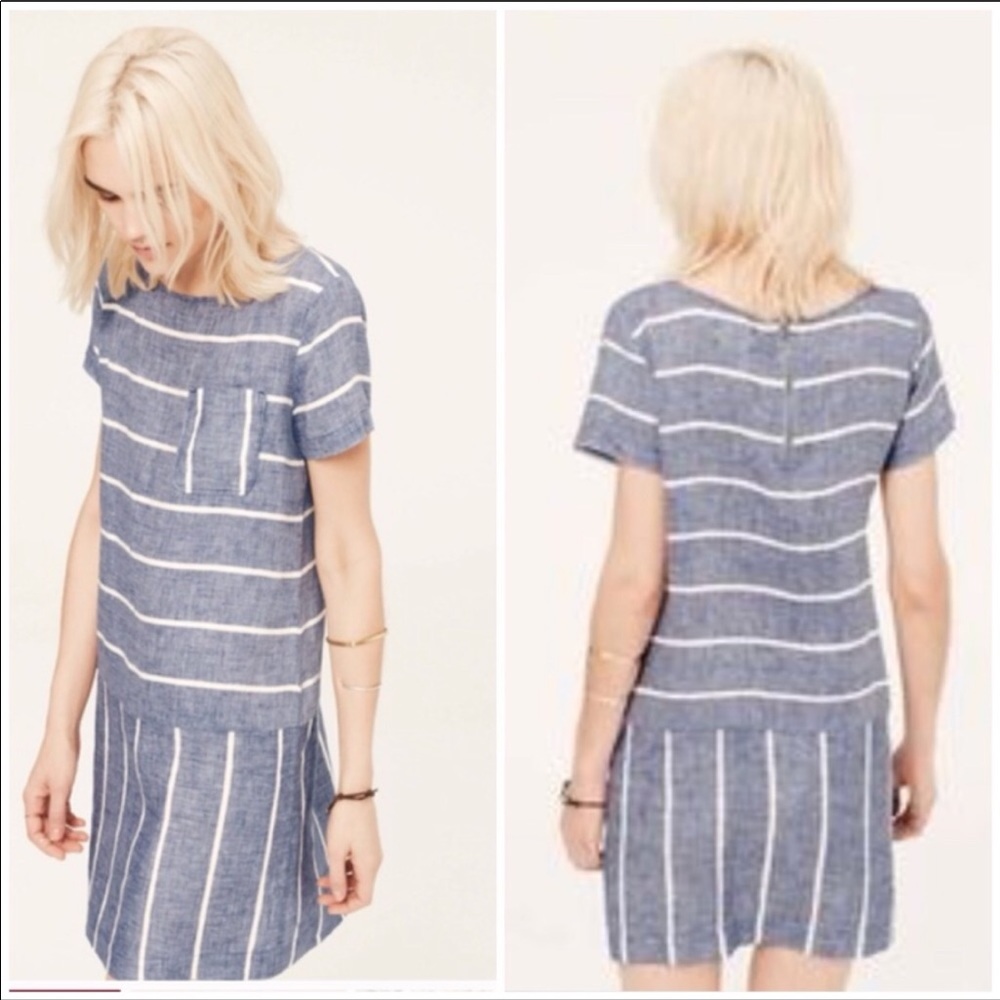 Lou & Grey Striped Blue Chambray Shift Dress XS